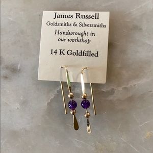 14k gold earrings with purple accent